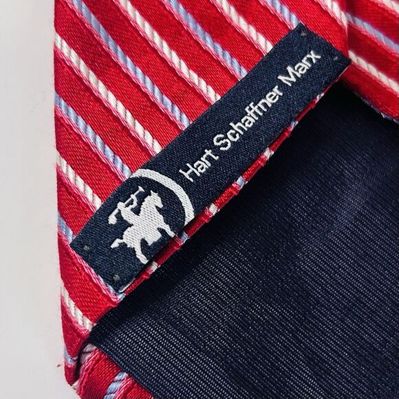 Hart Schaffner Marx 100% Silk Necktie Tie Red Striped 58 1/2 x 3 1/2 USA Made - Picture 3 of 3
